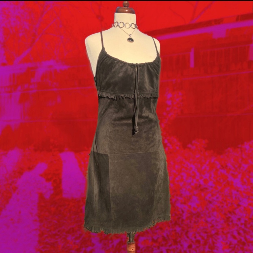 Y2K Chesley Fringed Suede Leather Mini Dress